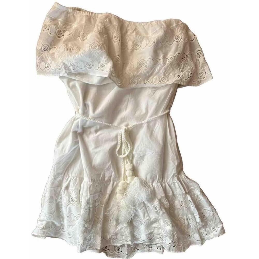 Maette by Stella & Dot Cora One Shoulder Dress White Ruffle Cottagecore - Picture 3 of 9